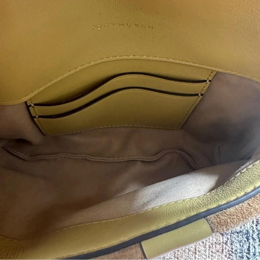 Tory Burch Kira Woven Check Print Mustard Crossbody